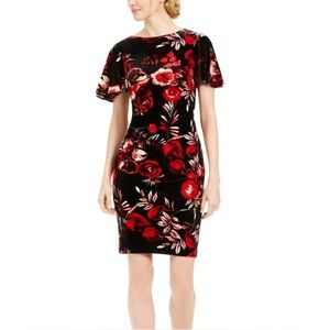 Calvin Klein Floral Velvet Red and Black Women's Dress Sz 16